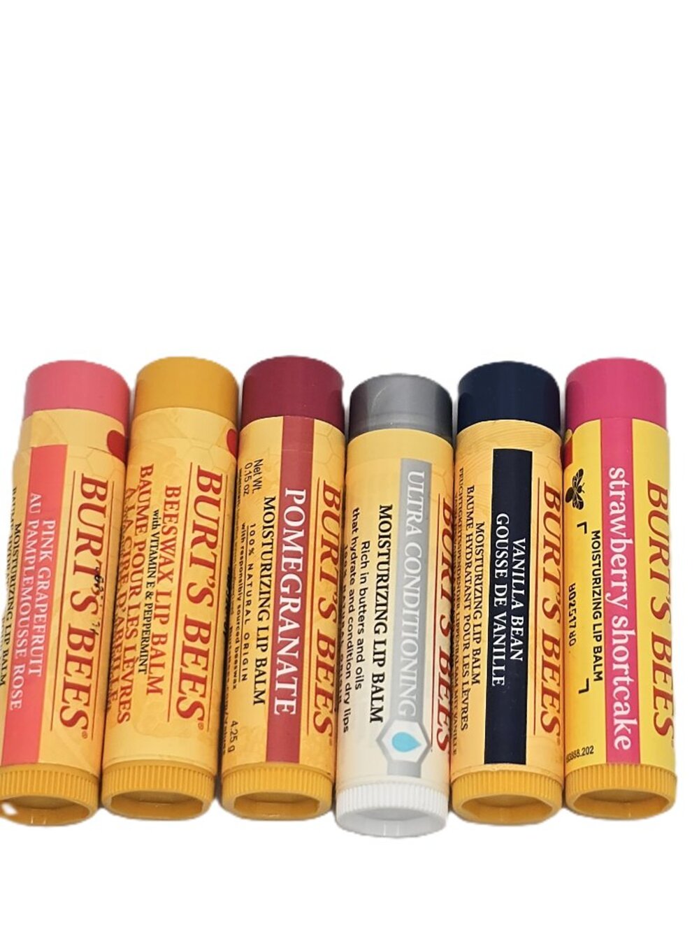 Lot of 6 Burt's Bees Lip Balm Grapefruit Pomegranate Vanilla Strawberry Original